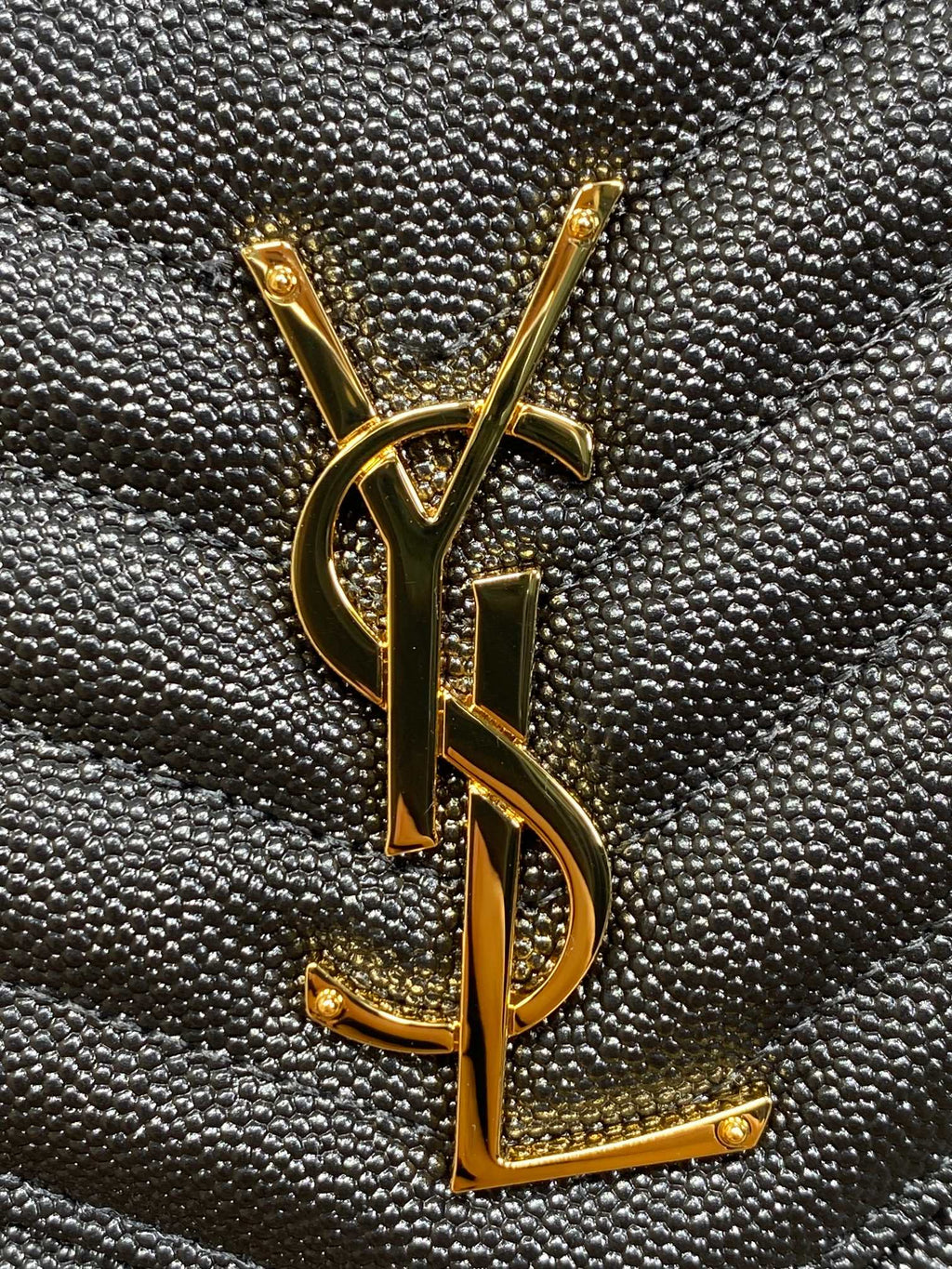Y*S*L Gold Hardware Logo Clutch Caviar Cowhide
