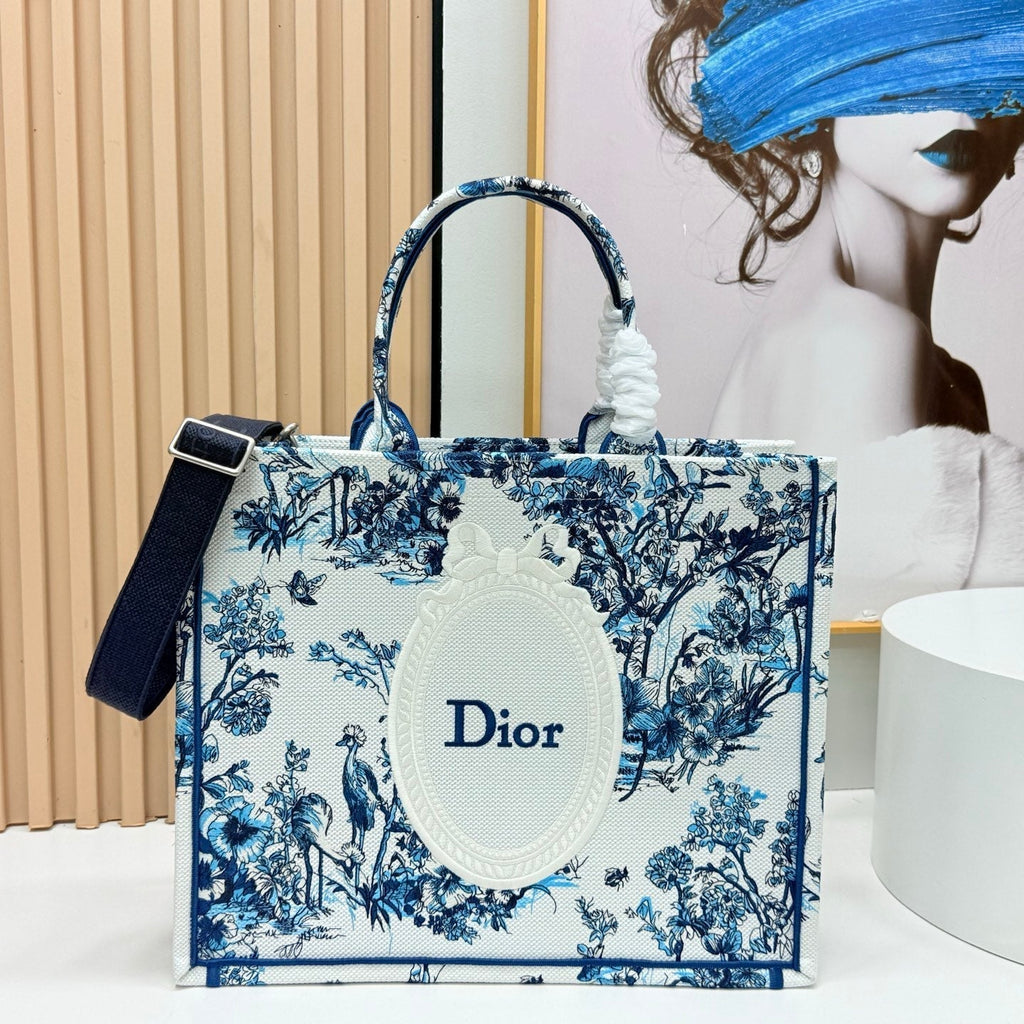 C*D Book Tote Strap Toile De Jouy Floral Garden Canvas