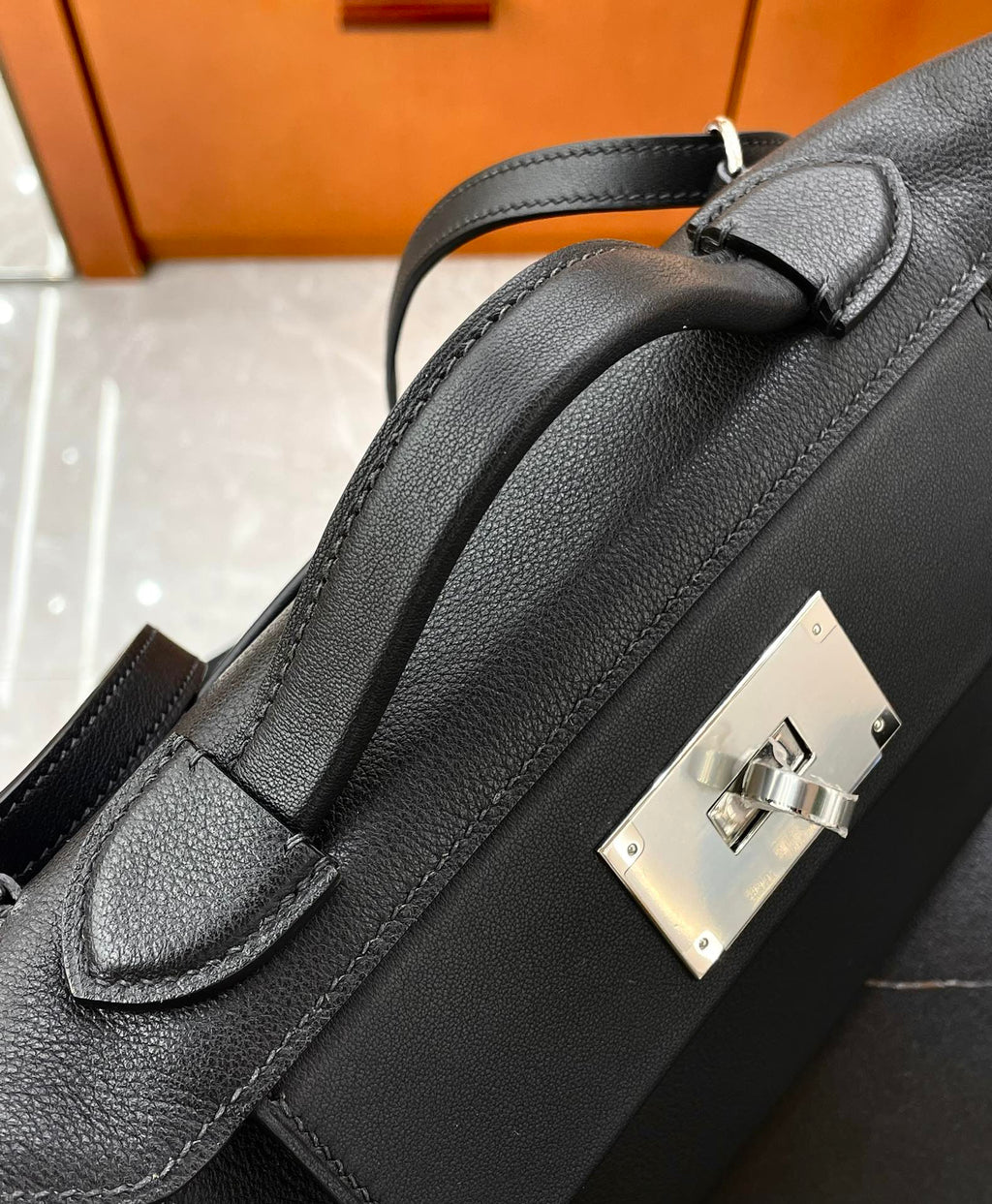 H*rmes 21 Bag Black with Silver Buckle Calfskin
