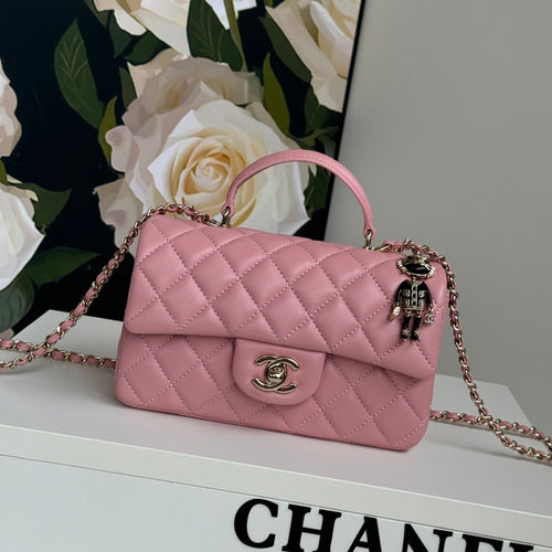 24C FLAP BAG TOP HANDLE CALFSKIN SILVER HARDWARE