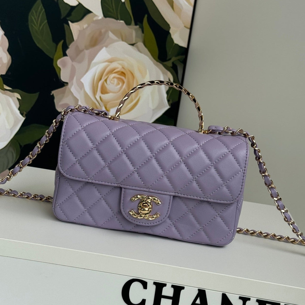 24C FLAP BAG TOP HANDLE LAMBSKIN