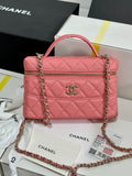C*C 25C Vanity Case 19.5cm Salmon Pink Calfskin Silver Hardware