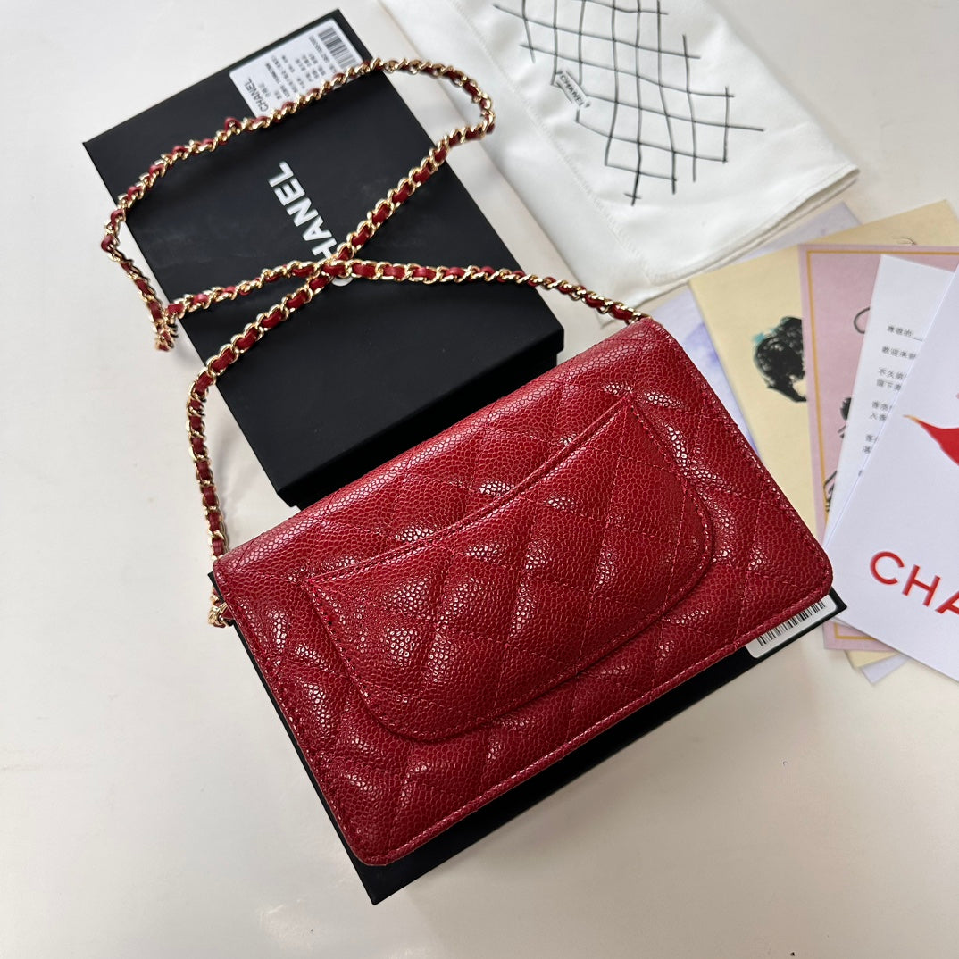 C*C WOC Classic Fortune Bag 19cm Red Caviar Leather