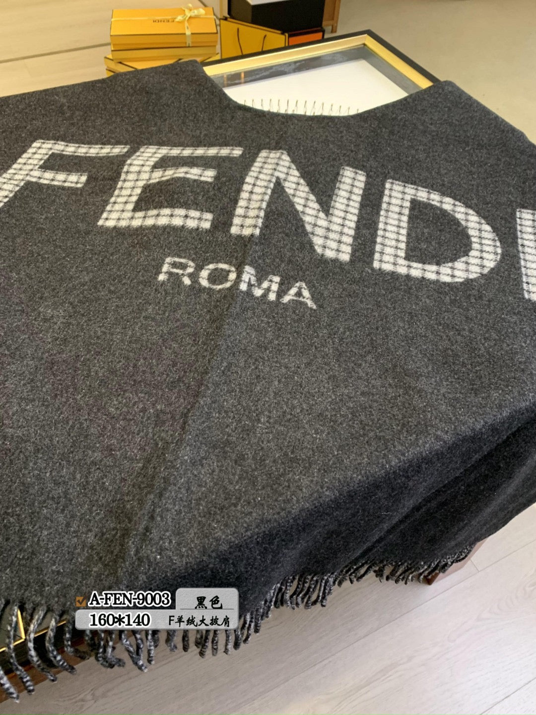 FFPONCHO 160 CM IN BLACK CASHMERE AND WOOL