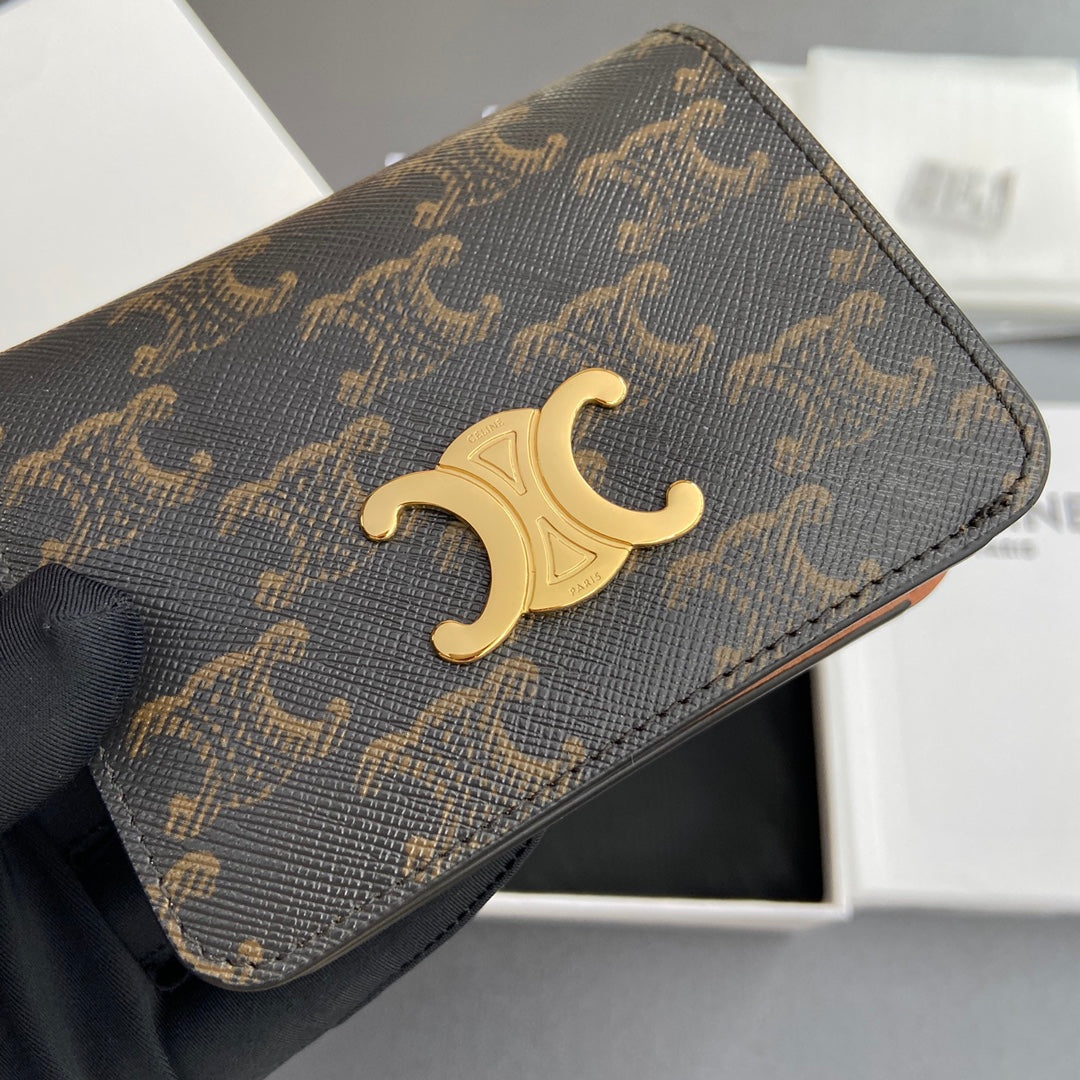 TRIOMPHE 622 Compact Wallet Tan Canvas & Cowhide