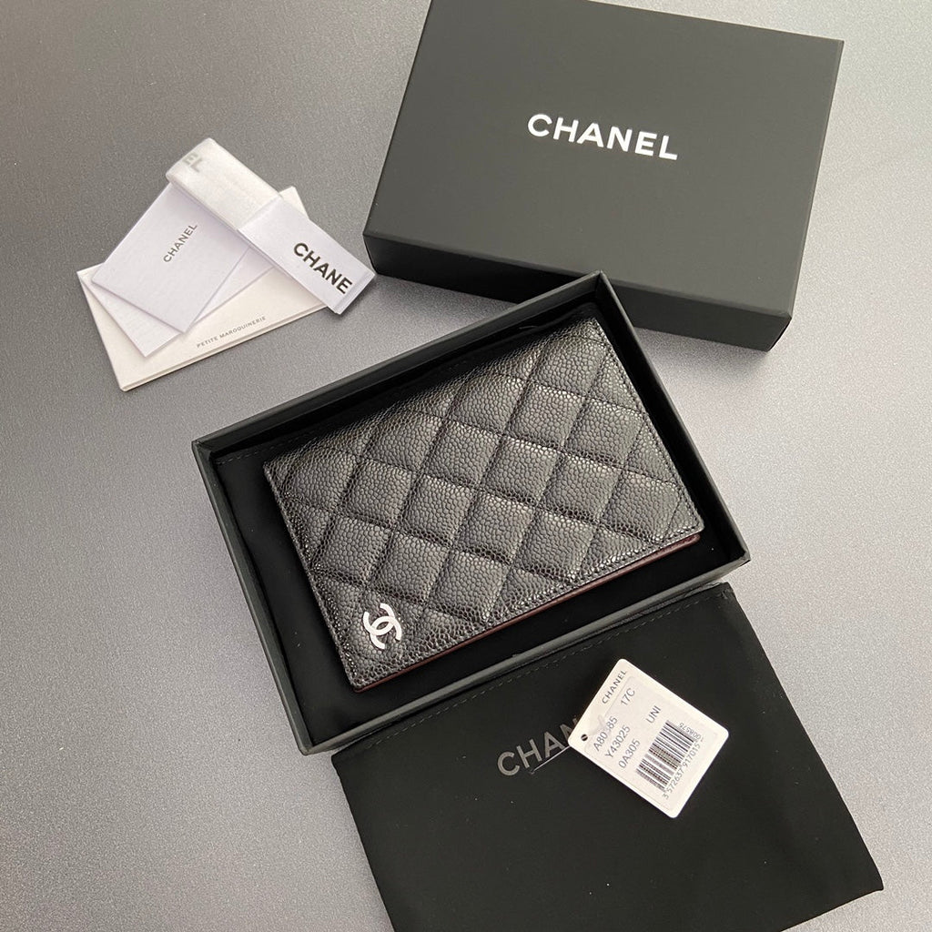 C*C Passport Holder Black Caviar Sliver Steel
