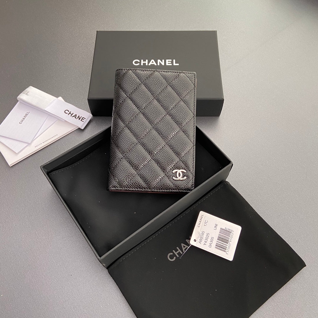 C*C Passport Holder Black Caviar Sliver Steel