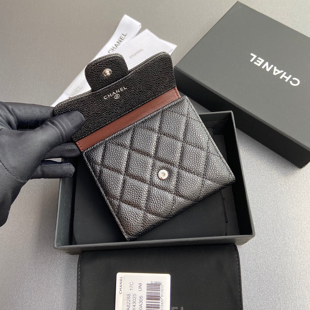 C*C 82288 Classic Flap Wallet Black Caviar Polished Silver