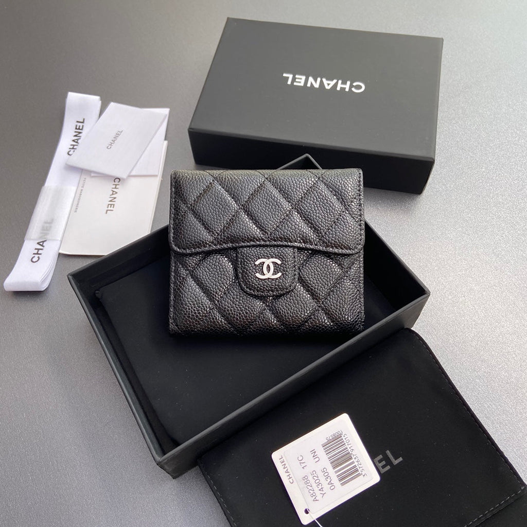 C*C 82288 Classic Flap Wallet Black Caviar Polished Silver