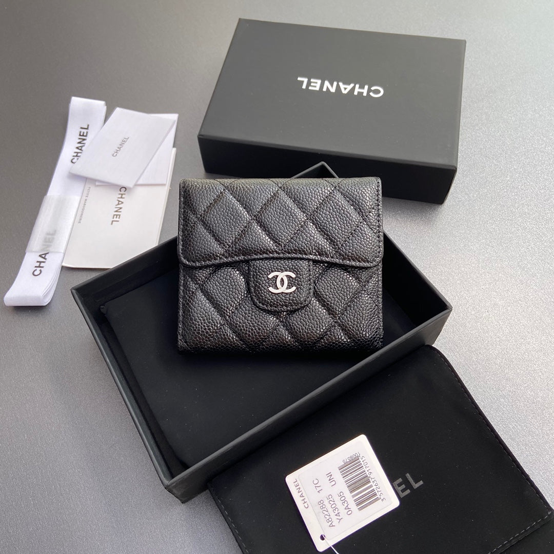 C*C 82288 Classic Flap Wallet Black Caviar Polished Silver