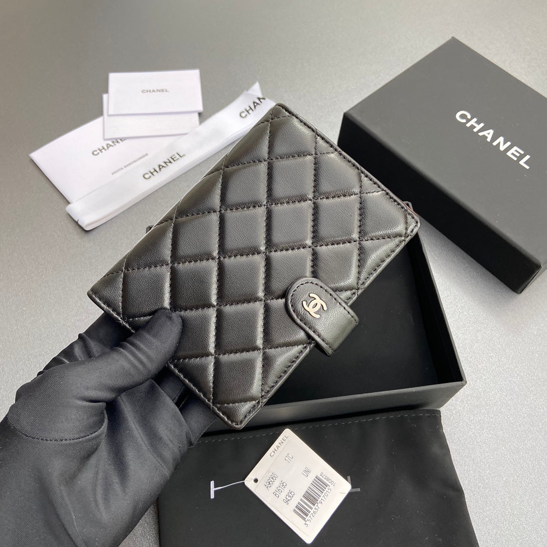 C*C 96066 Compact Wallet Black Sheepskin Sliver Steel