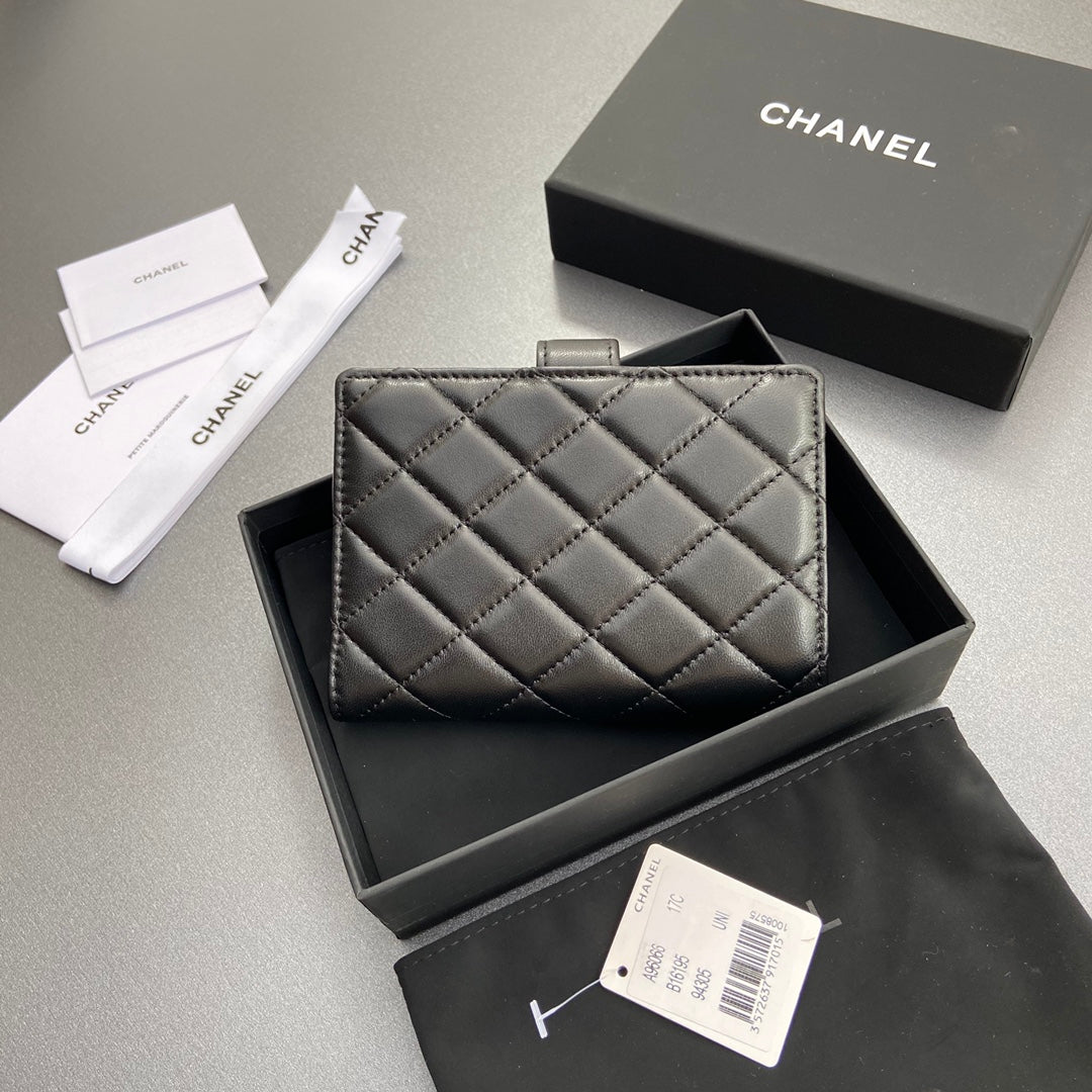 C*C 96066 Compact Wallet Black Sheepskin Sliver Steel