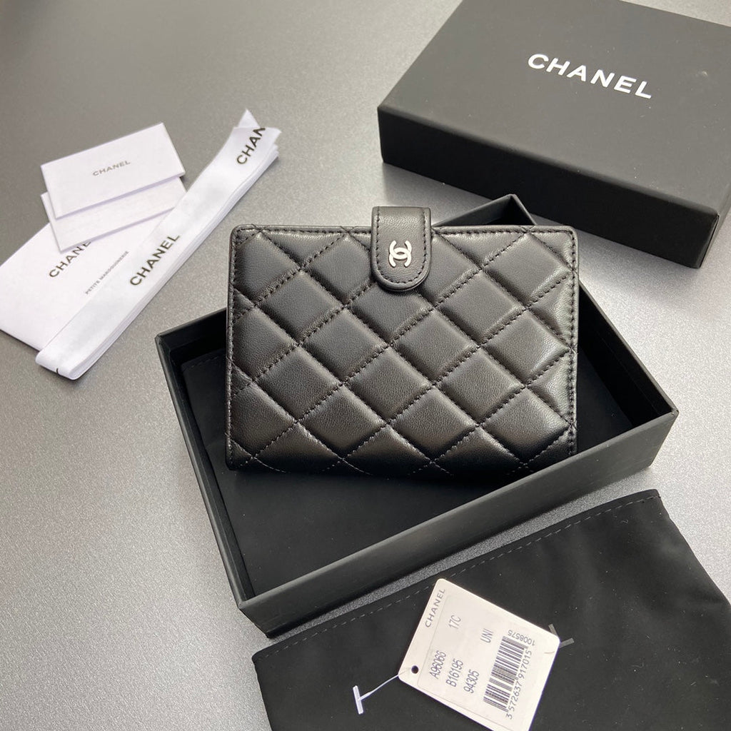 C*C 96066 Compact Wallet Black Sheepskin Sliver Steel