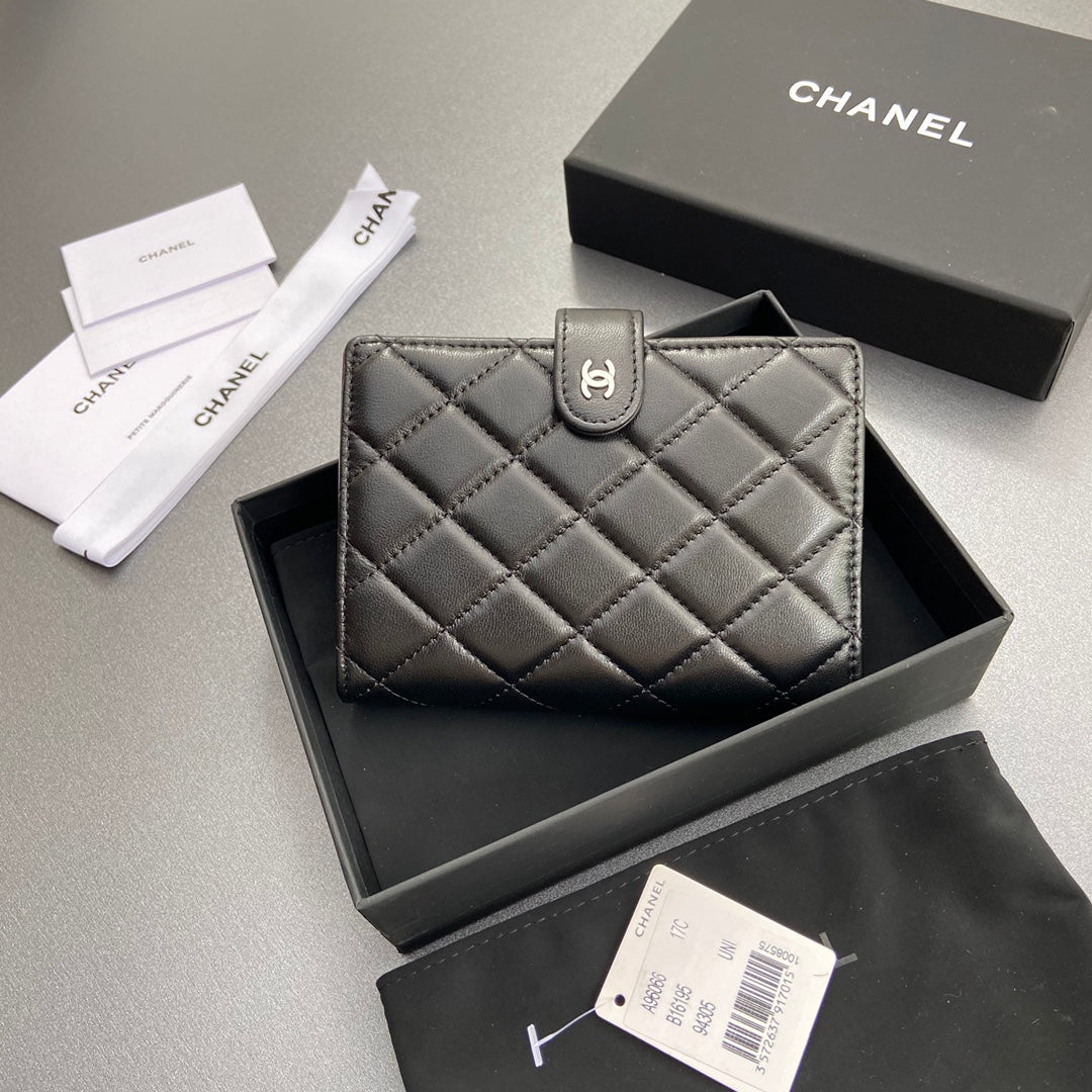 C*C 96066 Compact Wallet Black Sheepskin Sliver Steel