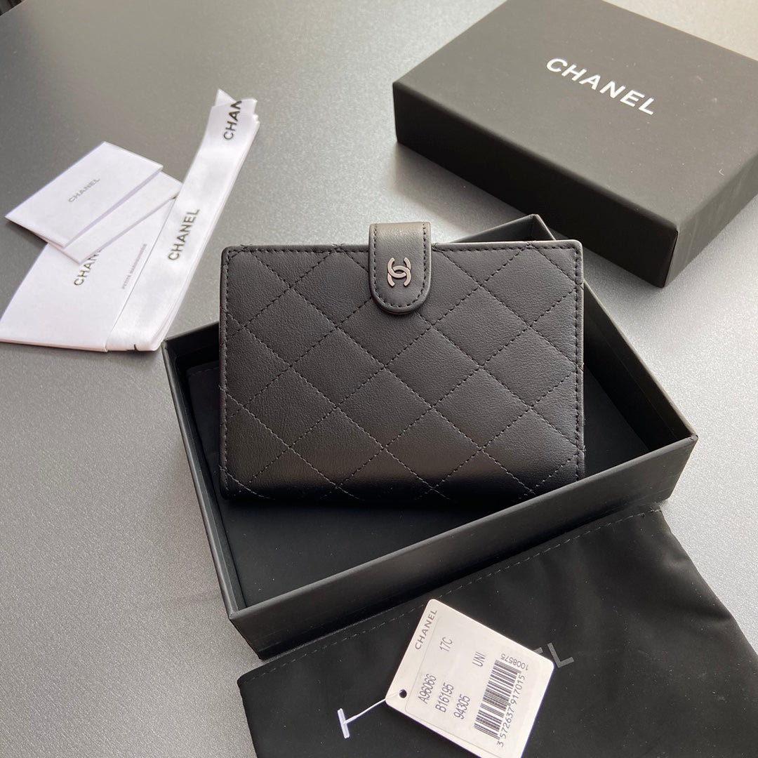 C*C 96066 Compact Wallet Black Leather Sliver Steel