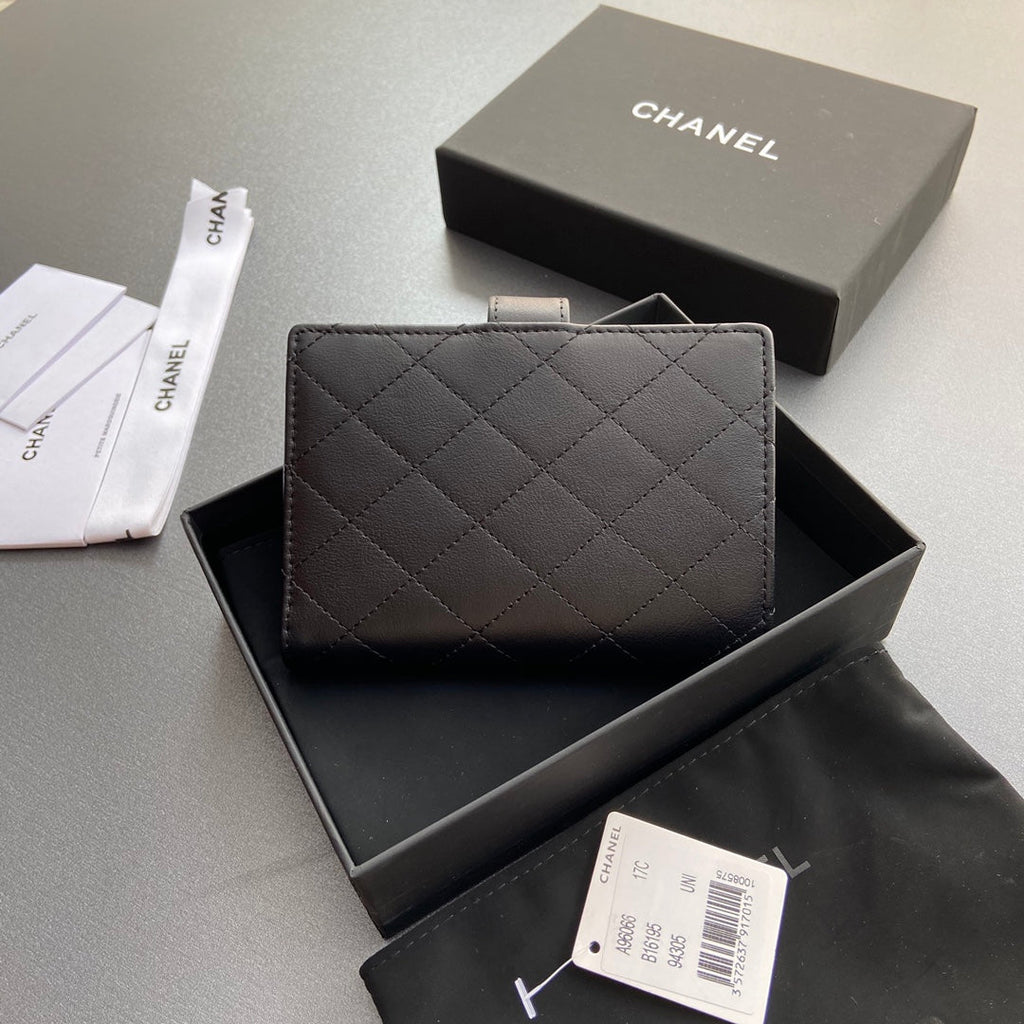 C*C 96066 Compact Wallet Black Leather Sliver Steel