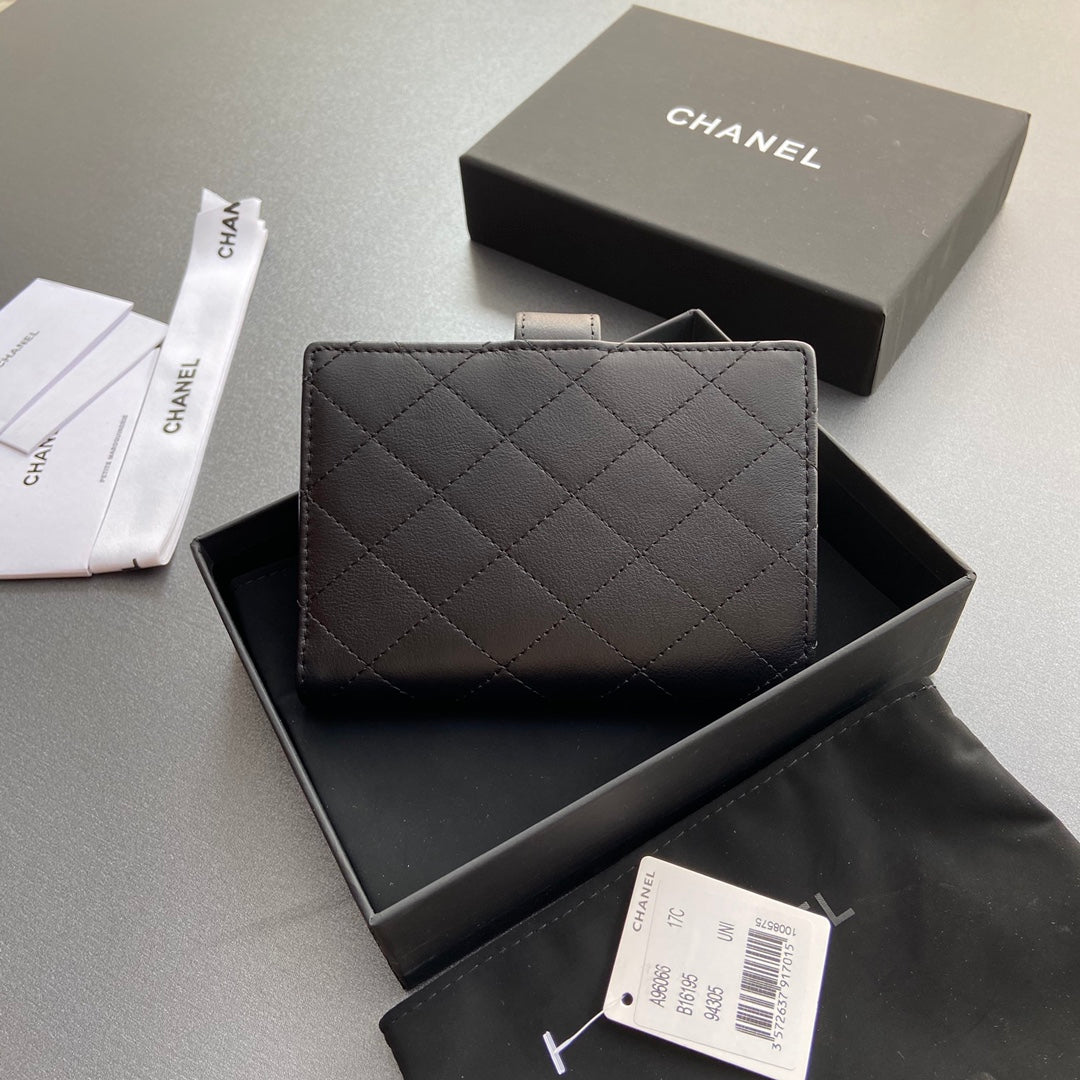 C*C 96066 Compact Wallet Black Leather Sliver Steel