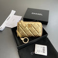 C*C Hook & Chain Zipper Card Holder Gold Sheepskin GHW