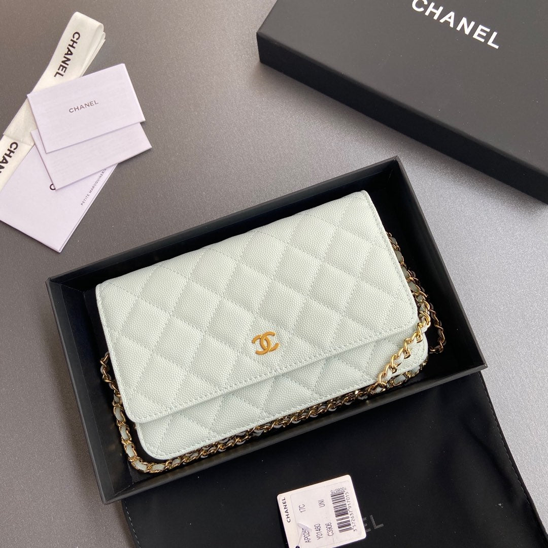 C*C Mini Crossbody Bags 20cm Light Blue Caviar GHW