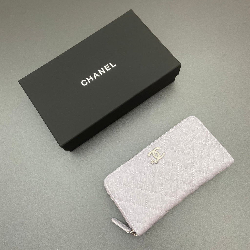 Ch*nel 25 Long Zipped Wallet Star Logo Grained Calfskin