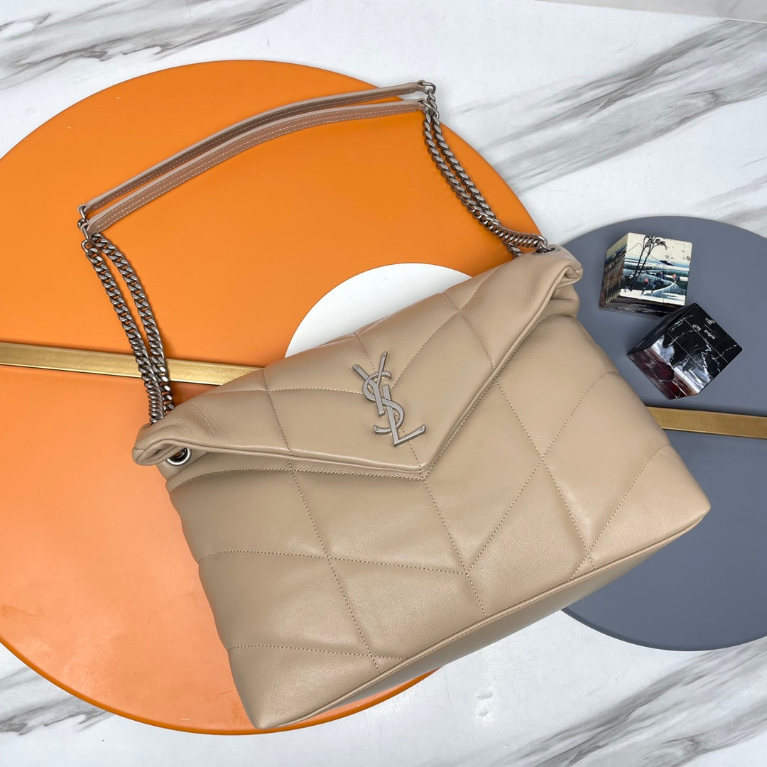 Y*S*L Loulou Puffer Medium Bag 35cm Apricot Glossy Leather SHW