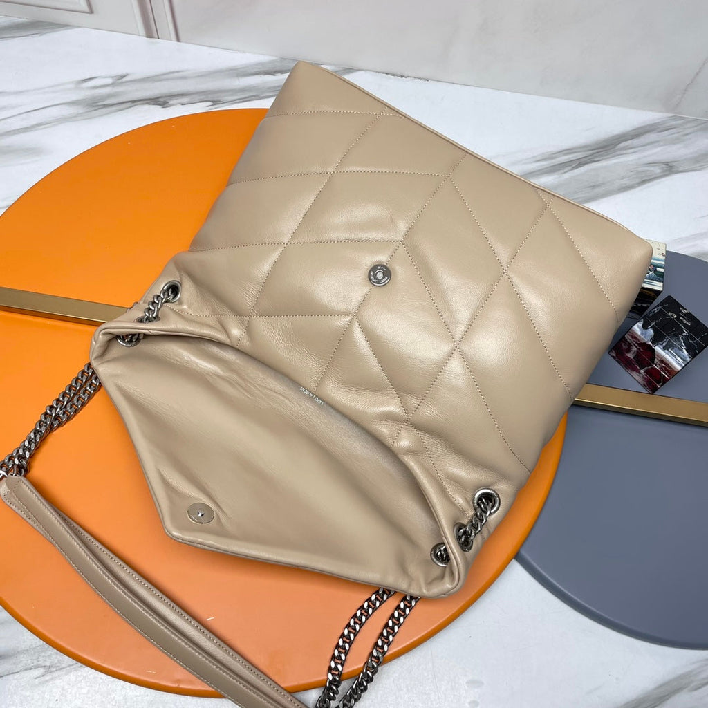 Y*S*L Loulou Puffer Medium Bag 35cm Apricot Glossy Leather SHW