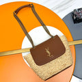 Y*S*L SMALL 23CM MANON BEIGE RAFFIA TAN CALFSKIN