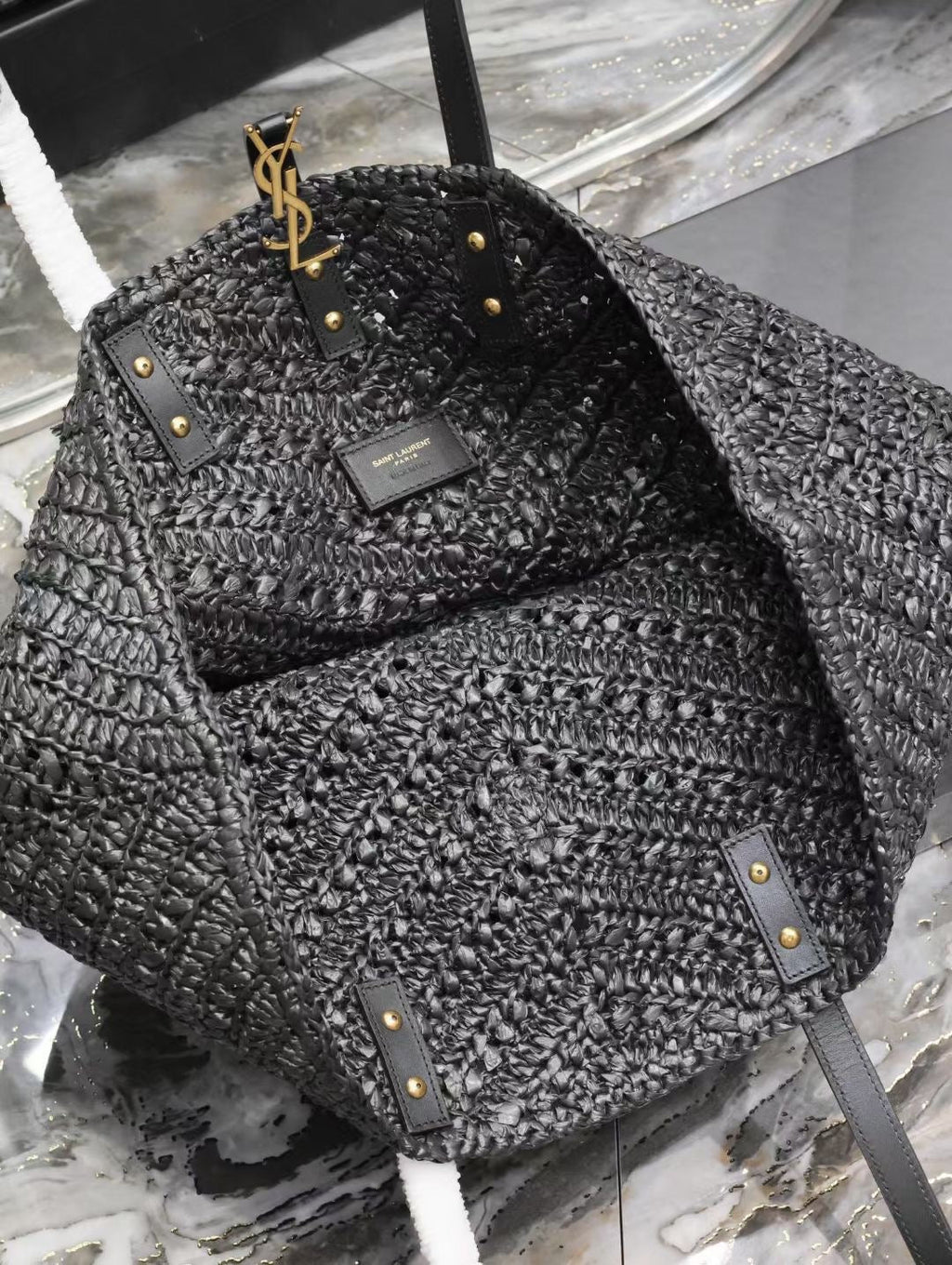 Y*S*L PANIER RAFFIA TOTE BAG