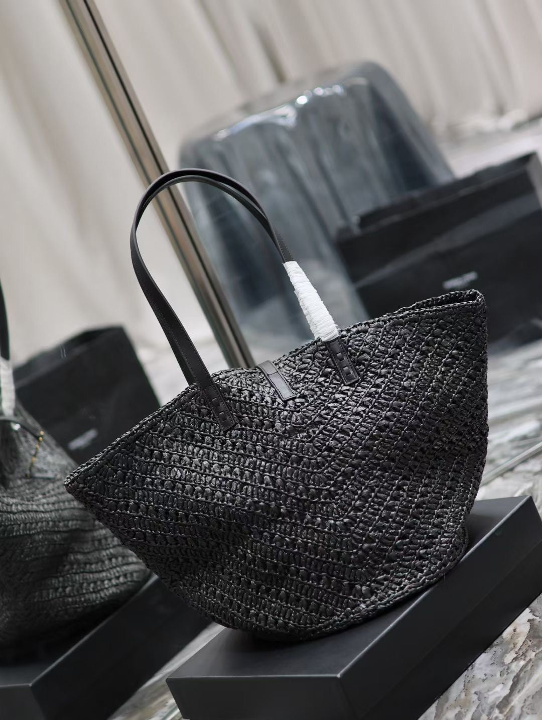 Y*S*L PANIER RAFFIA TOTE BAG