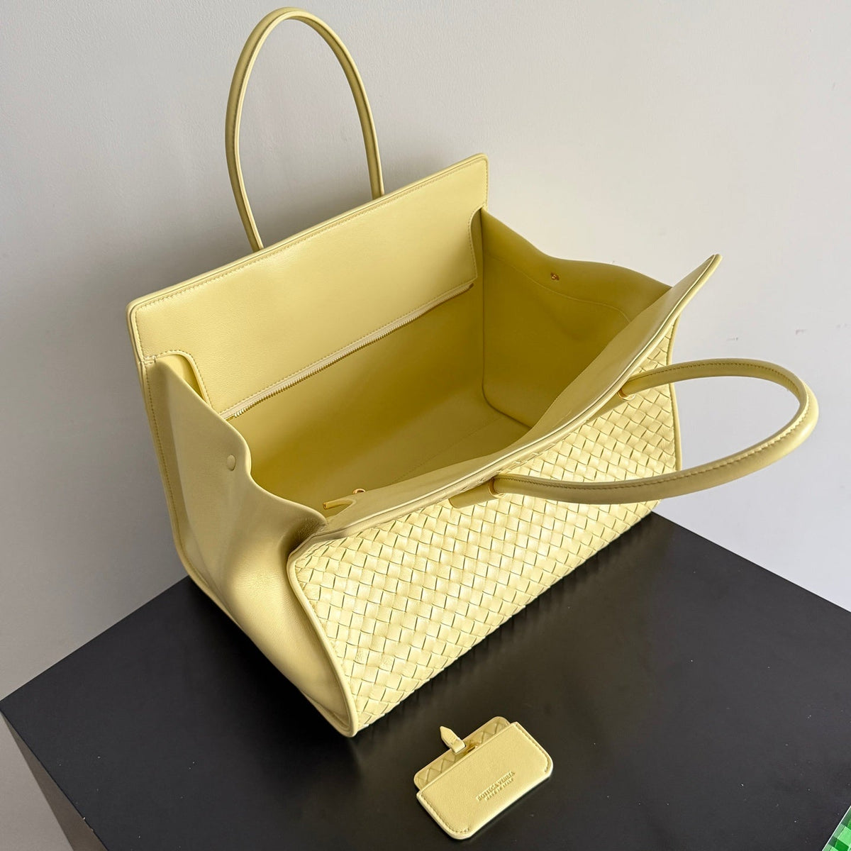 B*V Barbara Tote Bag Light Yellow Intrecciato Leather