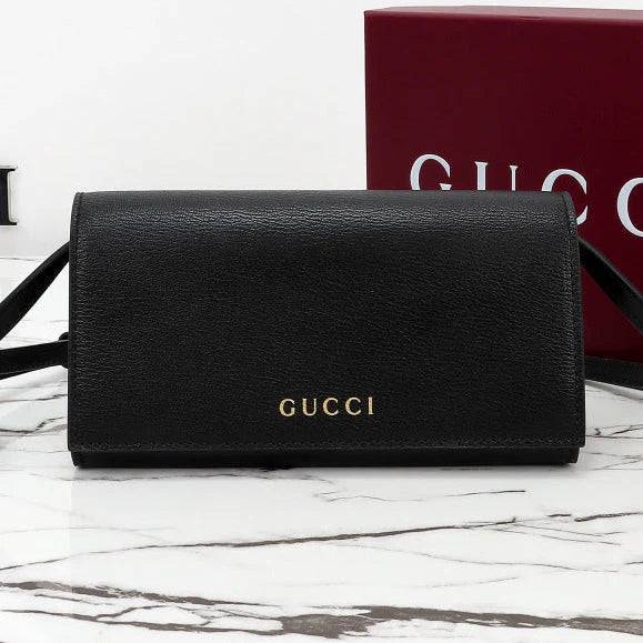 G*G 2026 Wallet with Strap 19cm Black Calfskin