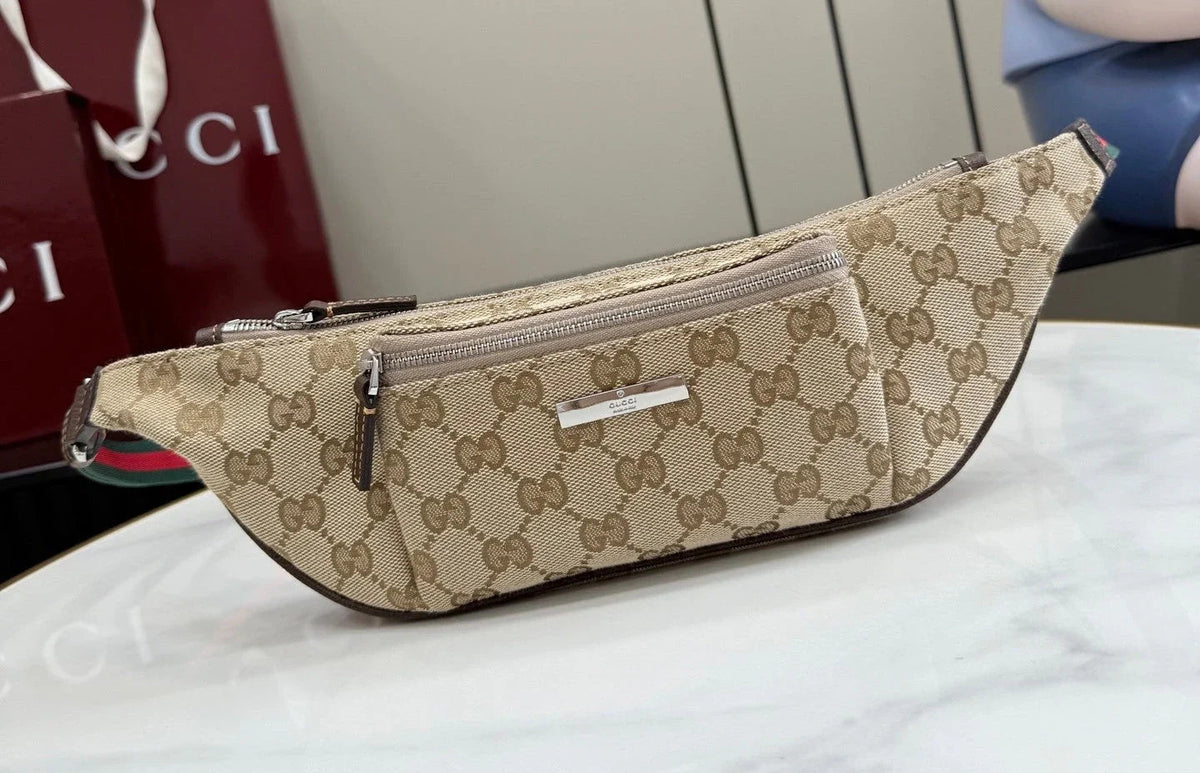 G*G 2026 Flatpack Belt Bag 20cm Sand mix Brown Canvas Leather