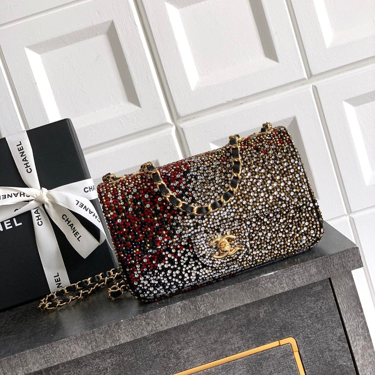 C*C Classic Flap Bag 20cm Full Diamond Mutilcolor Calfskin