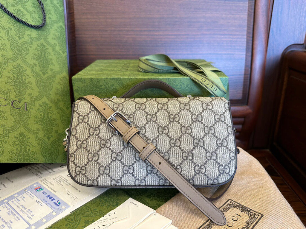 G*G MINI 21 CLASSIC SHOULDER BAG IN BEIGE CANVAS