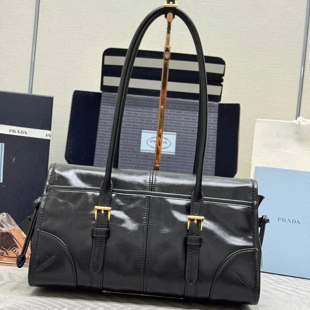 Pr*da 2026 Shoulder Bag 31cm Black Leather