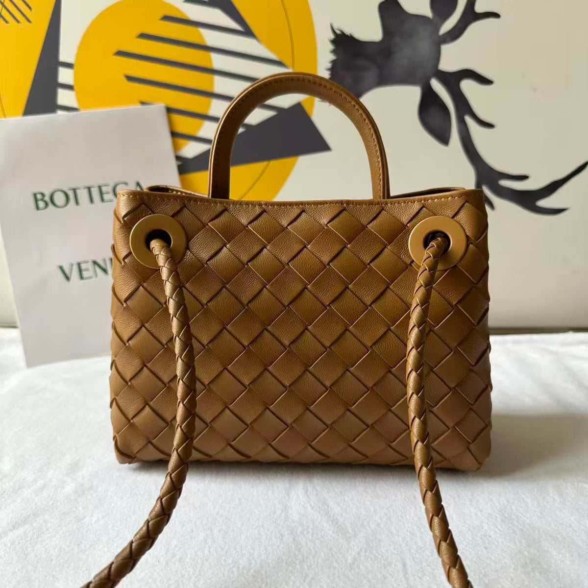 B*V Small Andiamo Bag 20cm Muted Brown Intrecciato Leather