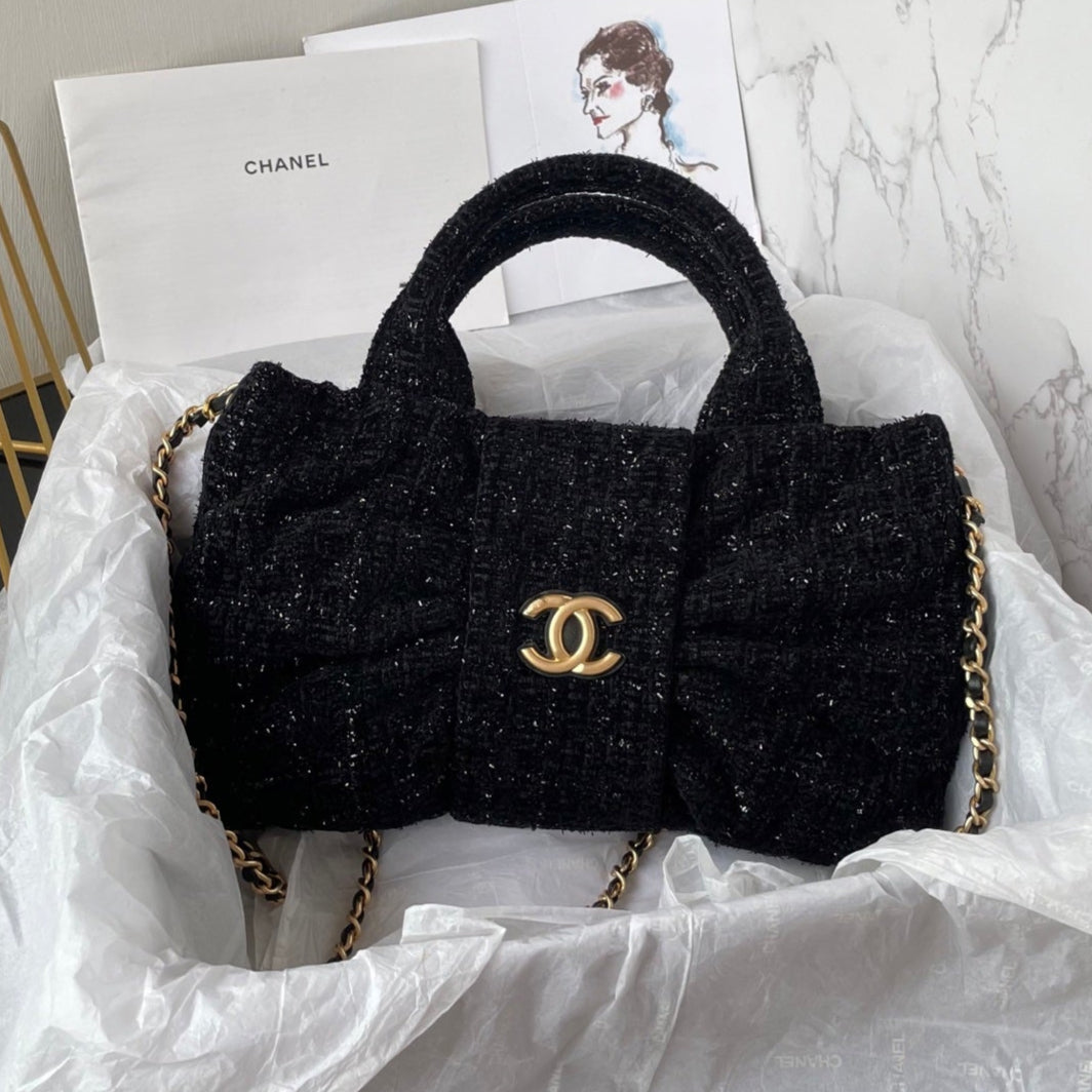 C*C 25K Mini Bow Bag 26cm Black Tweed
