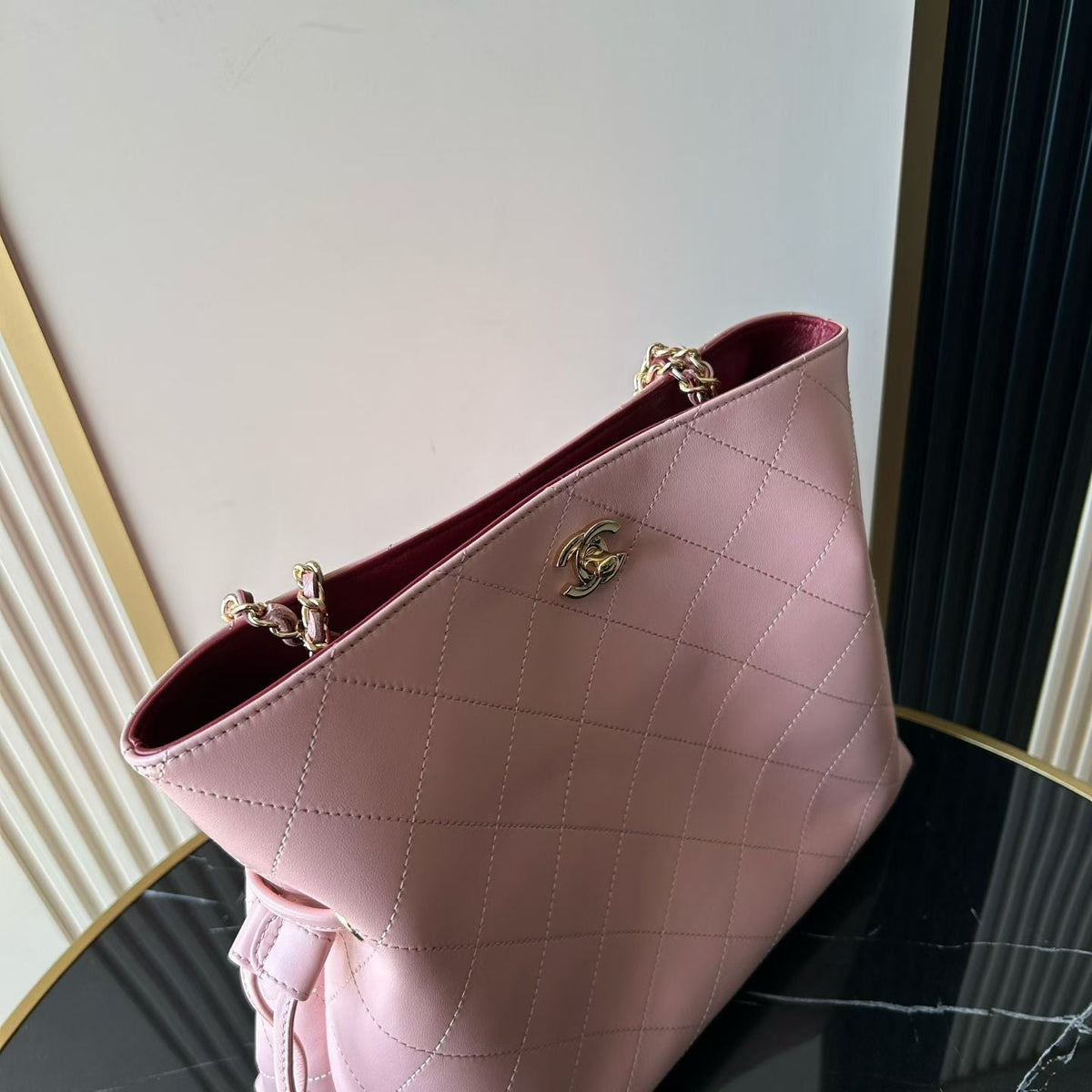 C*C 26S Tote Bag 30cm Chain Strap Light Pink Caviar