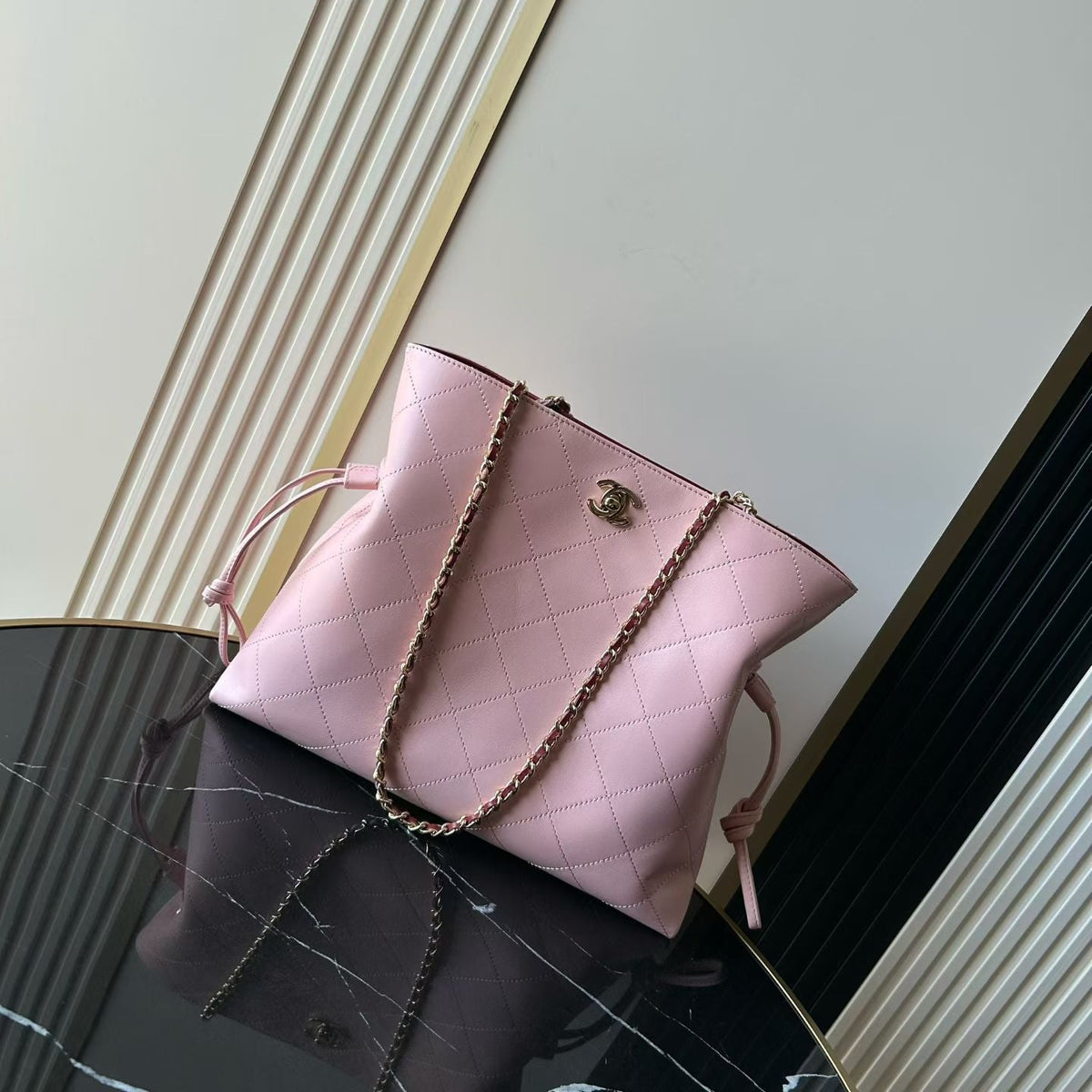 C*C 26S Tote Bag 30cm Chain Strap Light Pink Caviar