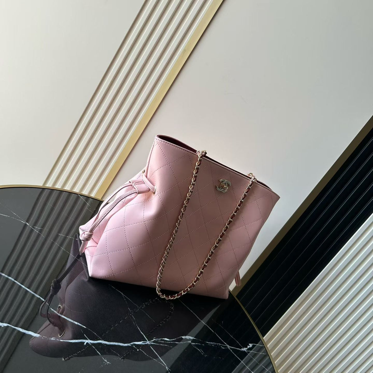 C*C 26S Tote Bag 30cm Chain Strap Light Pink Caviar