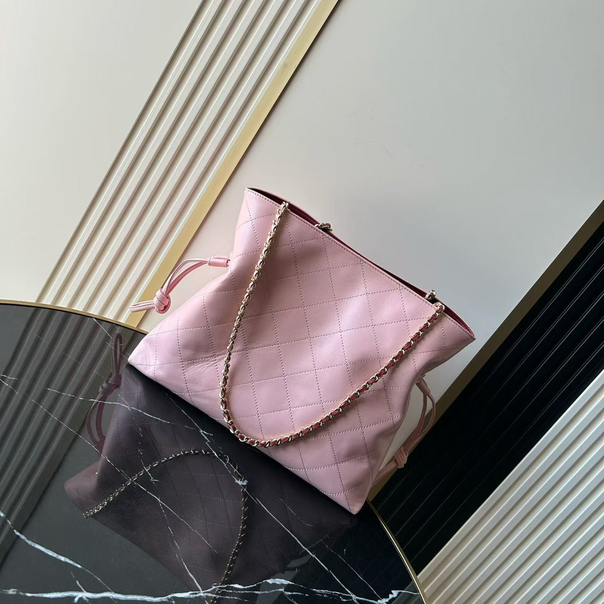 C*C 26S Tote Bag 30cm Chain Strap Light Pink Caviar