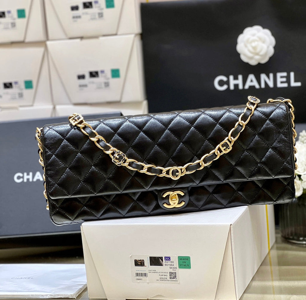 Ch*nel 24A MAXI Baguette Clutch Black Sheepskin