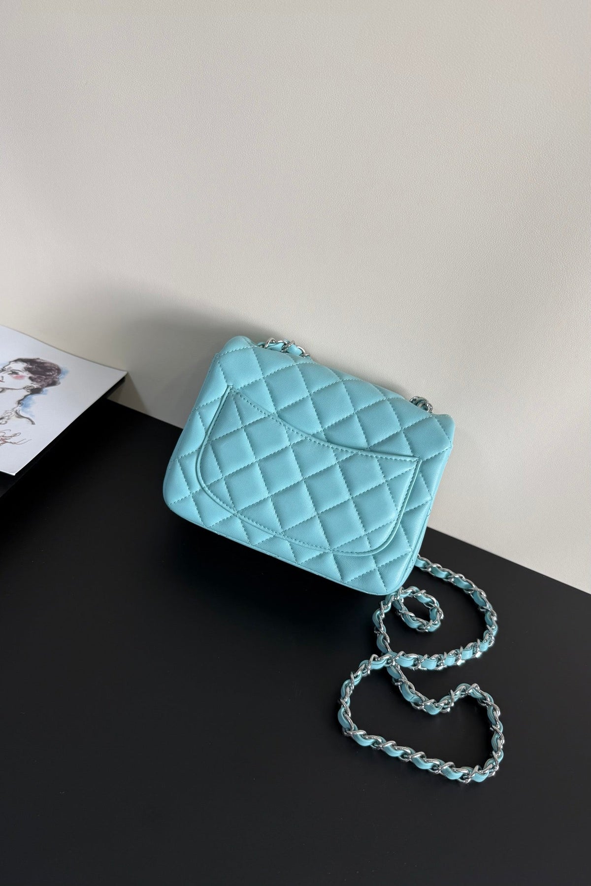 C*C Flap Bag 17cm Light Blue Lambskin Leather SHW