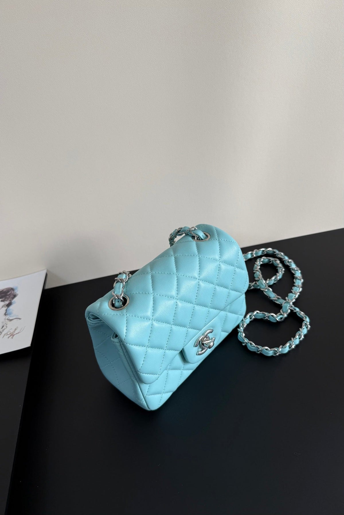 C*C Flap Bag 17cm Light Blue Lambskin Leather SHW