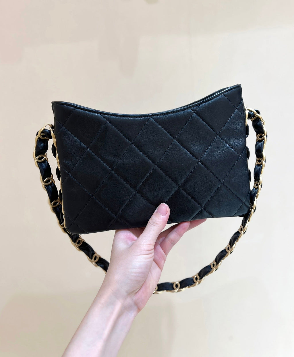 The Ch*nel 24K Hobo Underarm Bag Black Lambskin