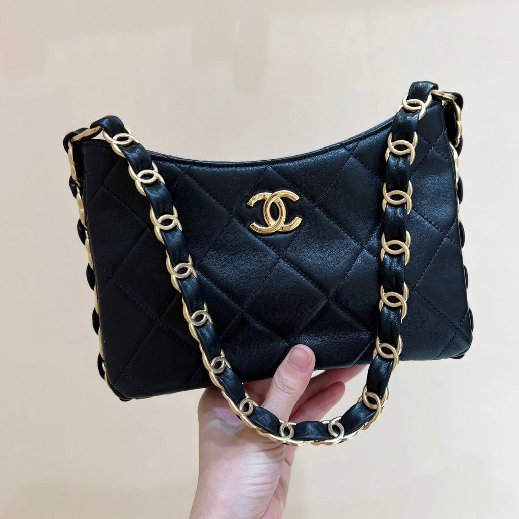 The Ch*nel 24K Hobo Underarm Bag Black Lambskin