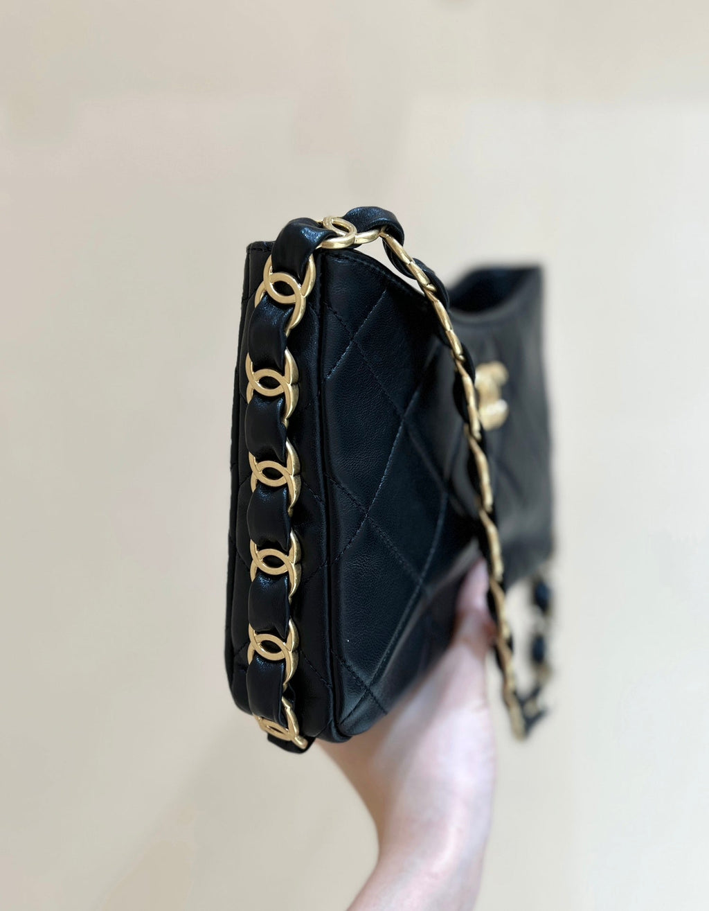 The Ch*nel 24K Hobo Underarm Bag Black Lambskin
