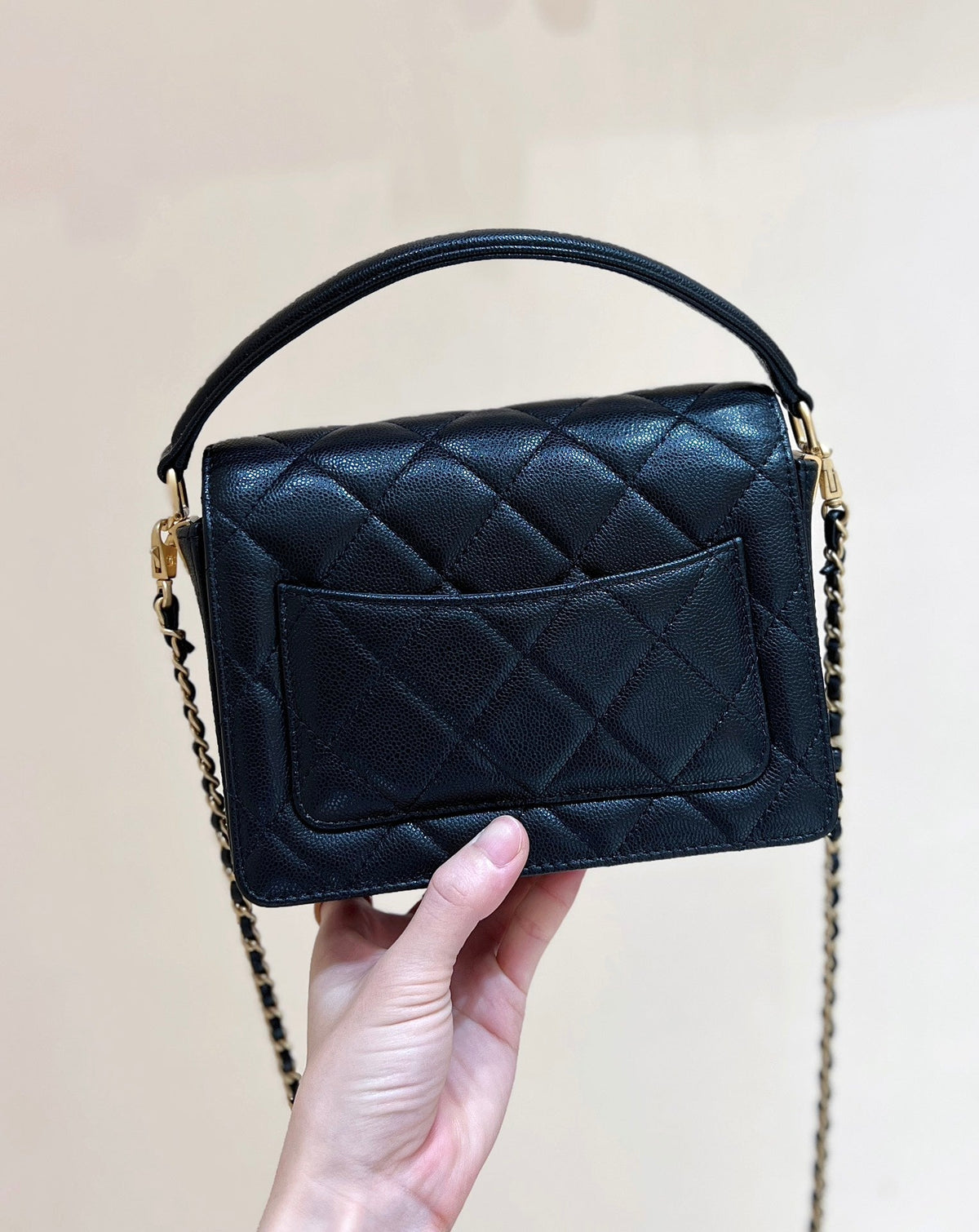 Ch*nel 24K Handle Flap Bag Black Calfskin Leather