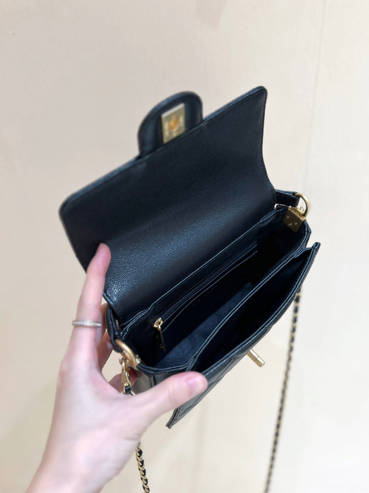 Ch*nel 24K Handle Flap Bag Black Calfskin Leather