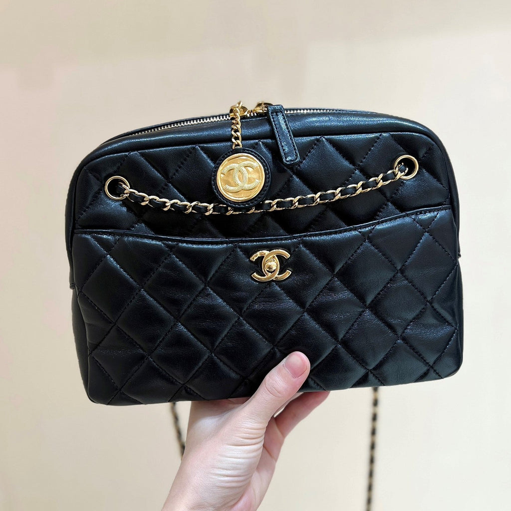 C*C 24K Coin Camera Bag Lambskin Light GHW